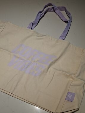 NWOT Nespresso 100% Cotton Off-white & Lavender "Coffee Vibes" Tote Bag